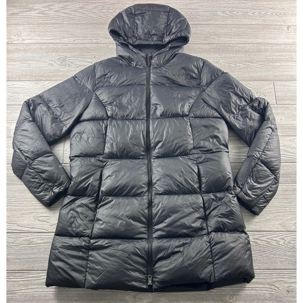 Eddie Bauer Womens XL Black Down Puffer Parka Hooded Quilted Jacket Coat